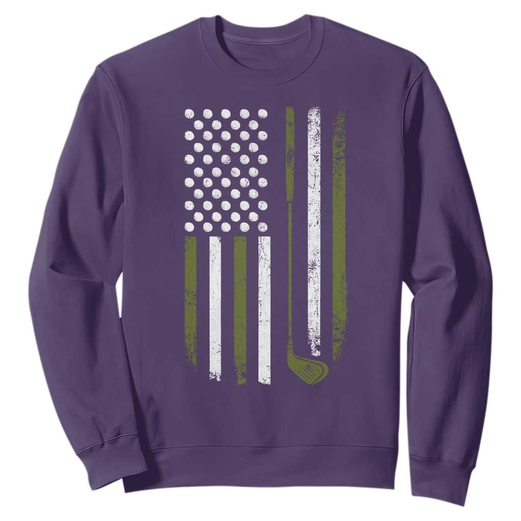 Retro American Flag Golf Sweatshirt Golfer Funny Golf Club Golfing TS10 Purple Print Your Wear