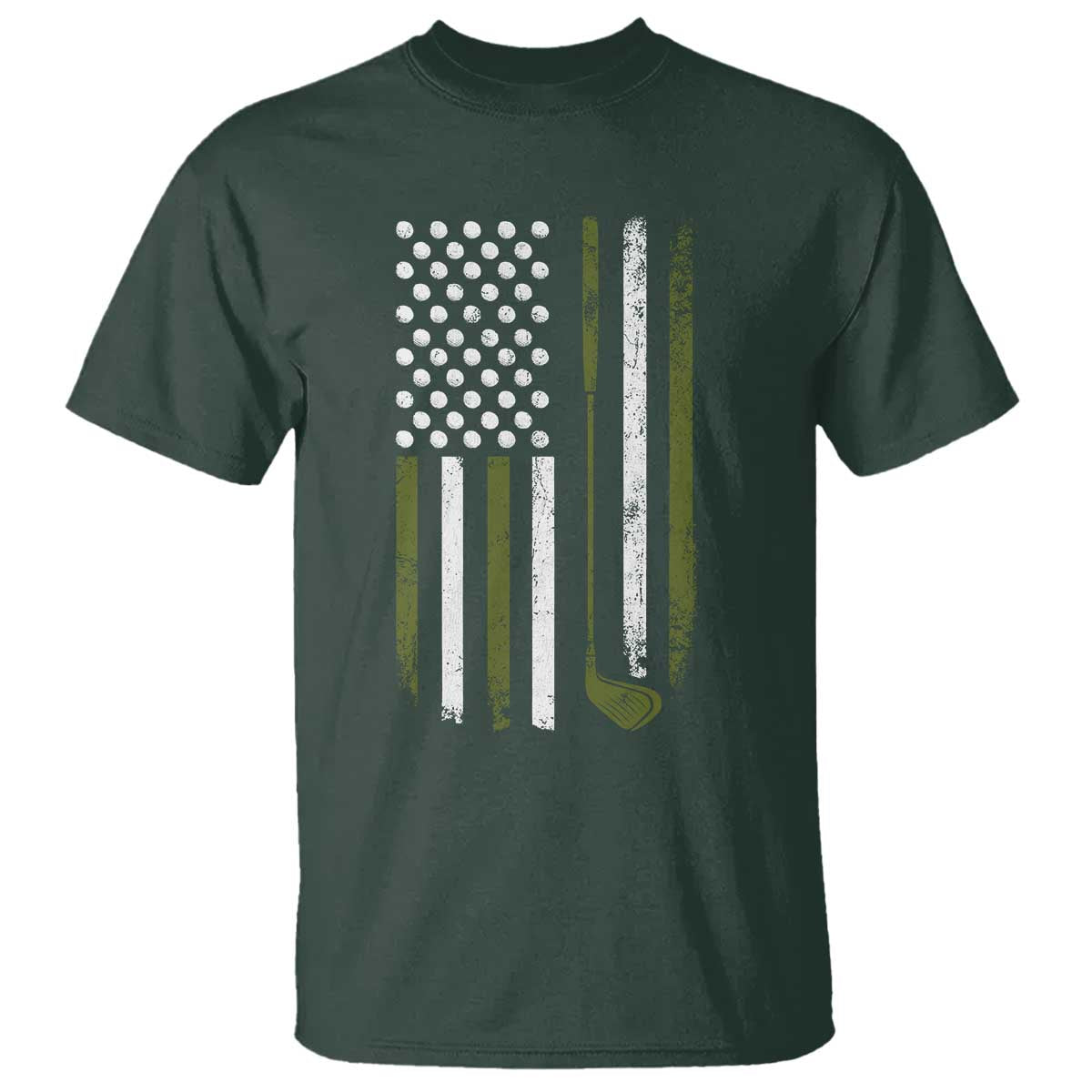 Retro American Flag Golf T Shirt Golfer Funny Golf Club Golfing TS10 Dark Forest Green Print Your Wear
