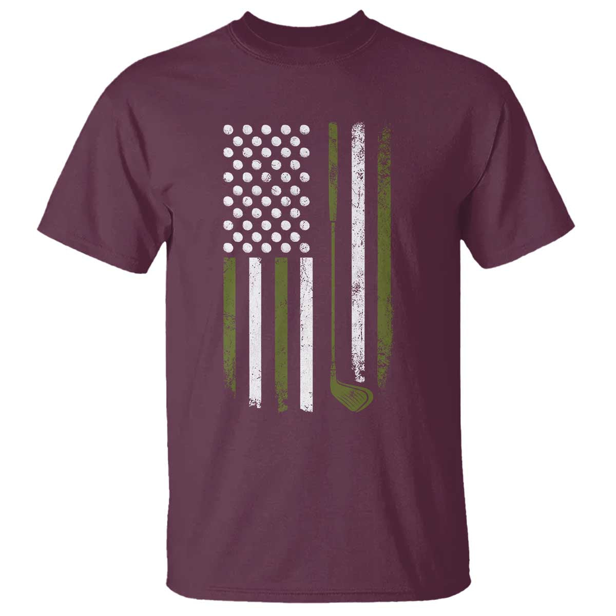 Retro American Flag Golf T Shirt Golfer Funny Golf Club Golfing TS10 Maroon Print Your Wear