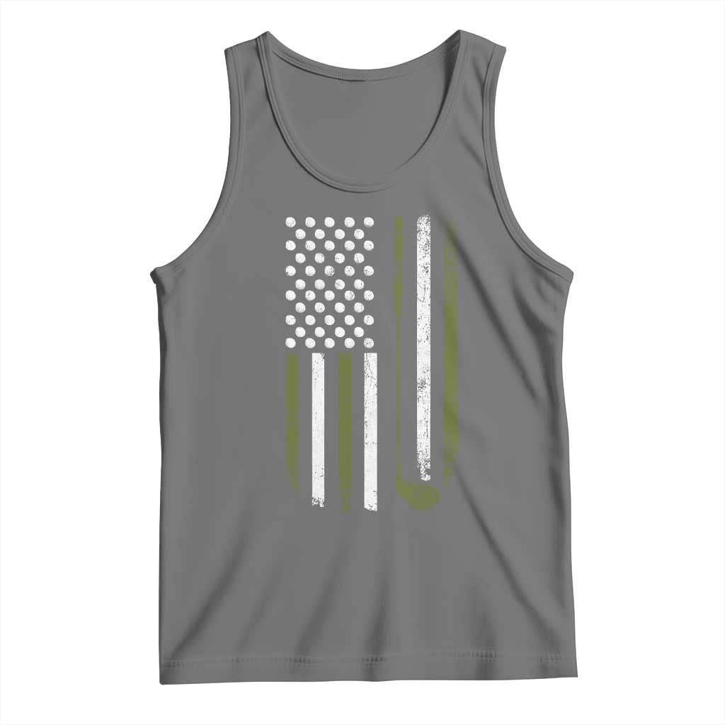 Retro American Flag Golf Tank Top Golfer Funny Golf Club Golfing TS10 Black Heather Print Your Wear