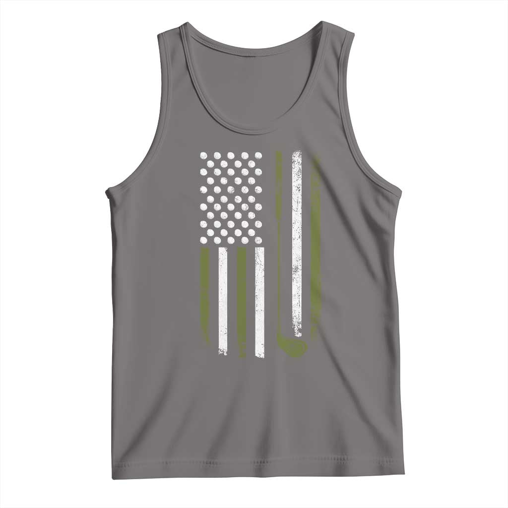 Retro American Flag Golf Tank Top Golfer Funny Golf Club Golfing TS10 Deep Heather Print Your Wear