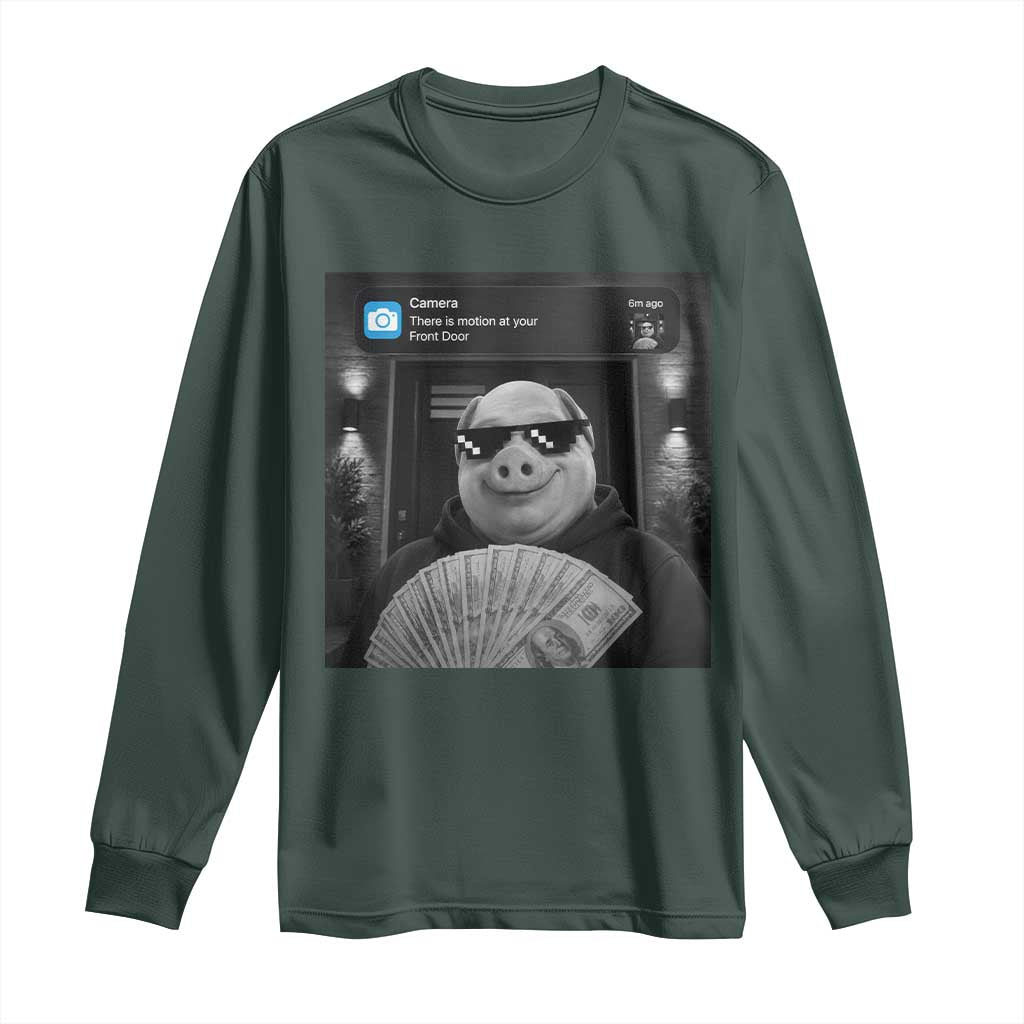 John Pork Meme Long Sleeve Shirt There Is Motion At Your Front Door Funny Brainrot TS10 Dark Forest Green Print Your Wear