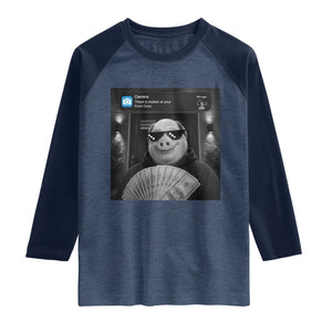 John Pork Meme Raglan Shirt There Is Motion At Your Front Door Funny Brainrot TS10 Heather Denim Navy Print Your Wear