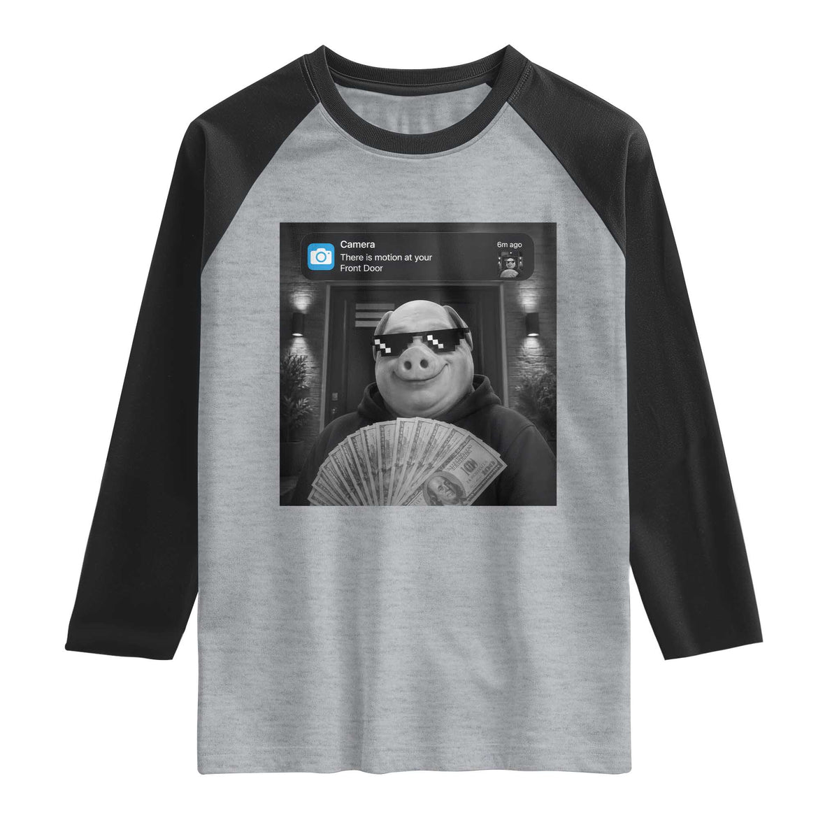 John Pork Meme Raglan Shirt There Is Motion At Your Front Door Funny Brainrot TS10 Heather Gray Black Print Your Wear