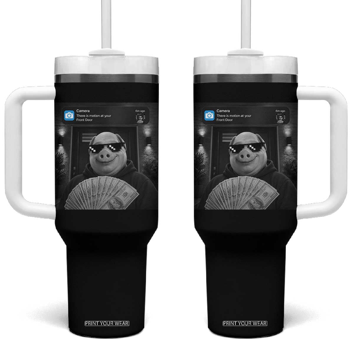 John Pork Meme Tumbler With Handle There Is Motion At Your Front Door Funny Brainrot TS10 One Size: 40 oz Black Print Your Wear