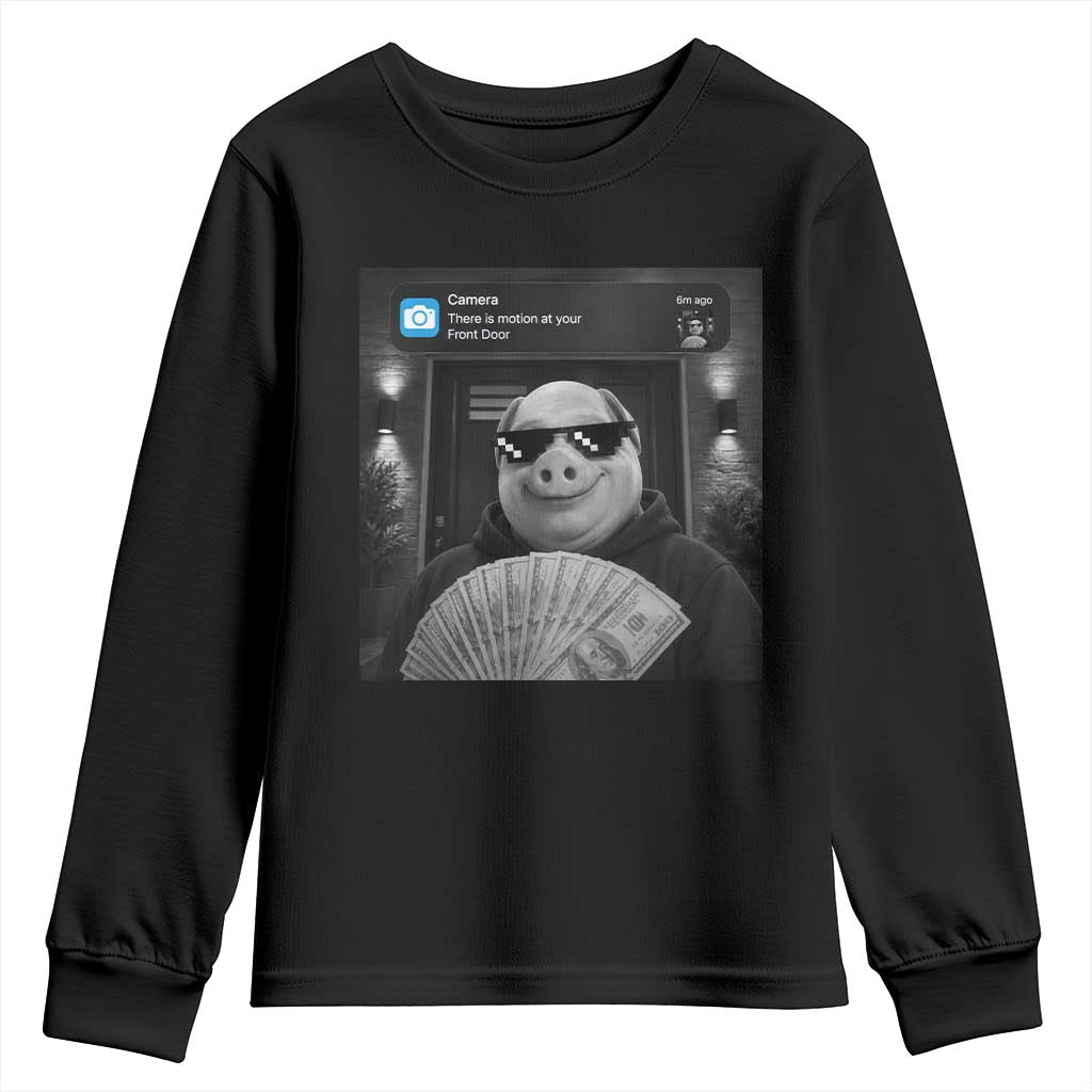 John Pork Meme Youth Sweatshirt There Is Motion At Your Front Door Funny Brainrot TS10 Black Print Your Wear