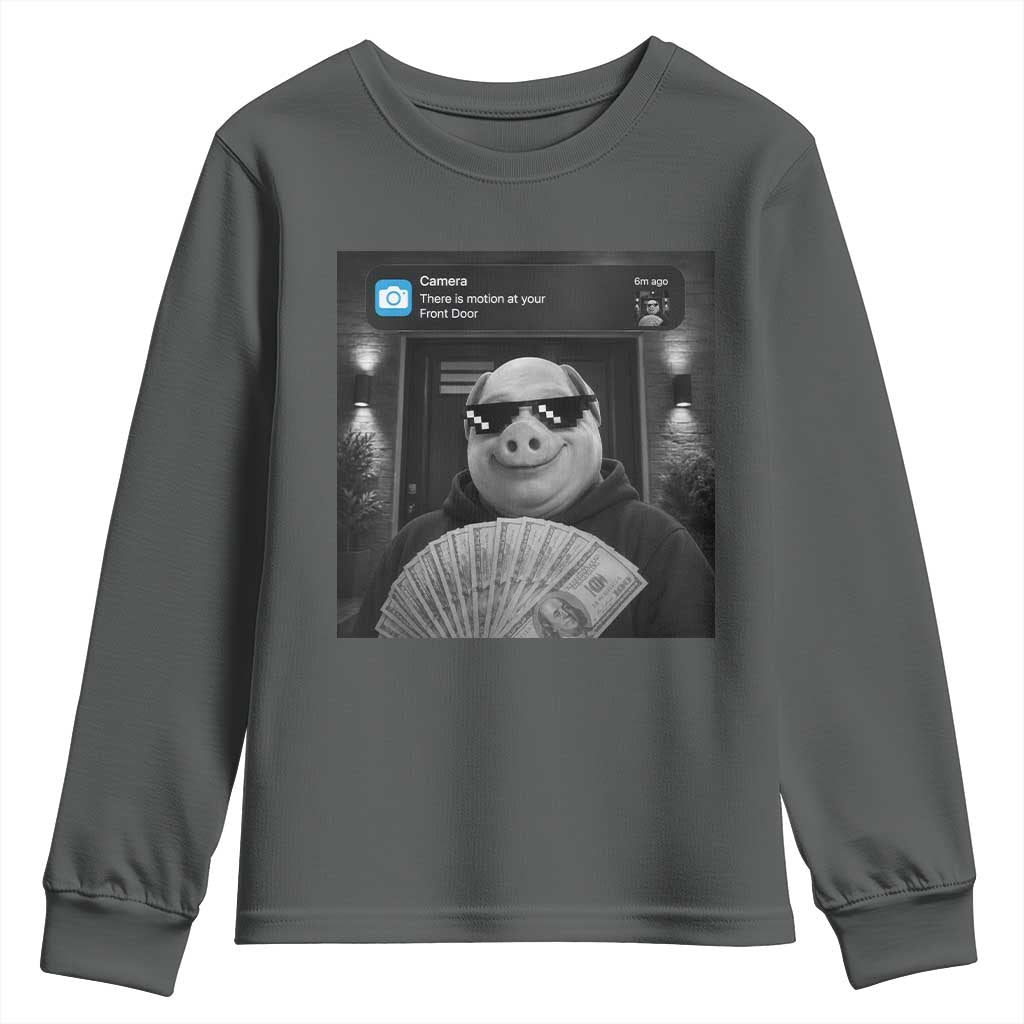 John Pork Meme Youth Sweatshirt There Is Motion At Your Front Door Funny Brainrot TS10 Dark Heather Print Your Wear