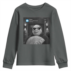John Pork Meme Youth Sweatshirt There Is Motion At Your Front Door Funny Brainrot TS10 Dark Heather Print Your Wear