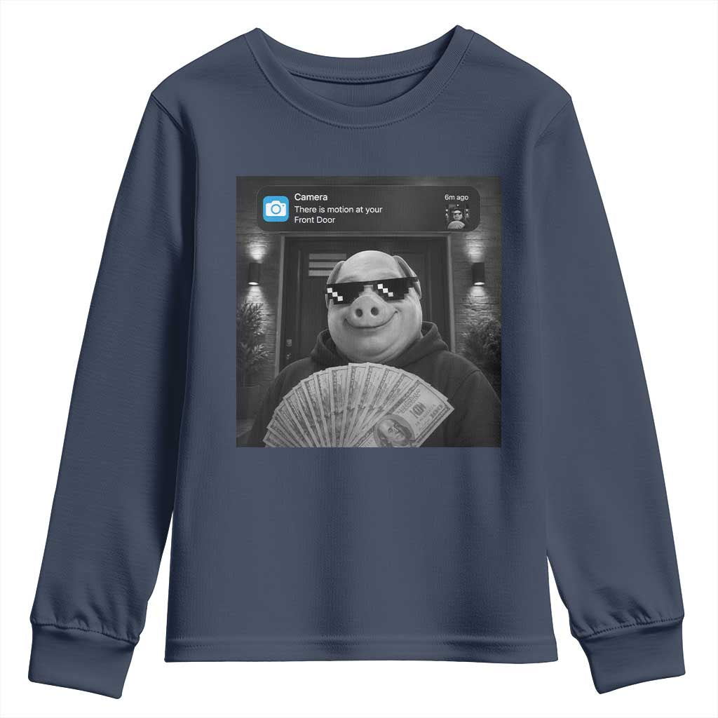 John Pork Meme Youth Sweatshirt There Is Motion At Your Front Door Funny Brainrot TS10 Navy Print Your Wear