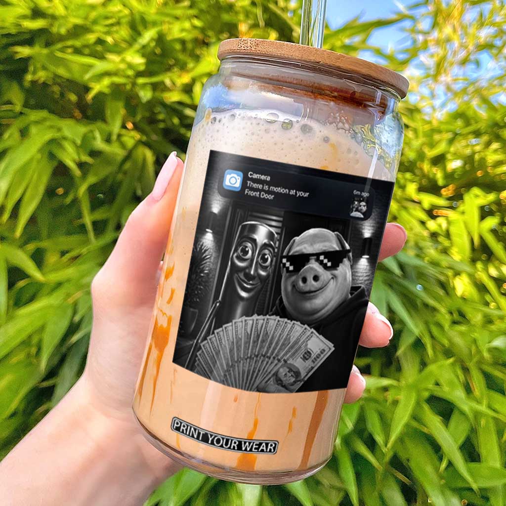 Tung Tung Tung Sahur John Pork Meme Brainrot Glass Can There Is Motion At Your Front Door TS10 Black Print Your Wear