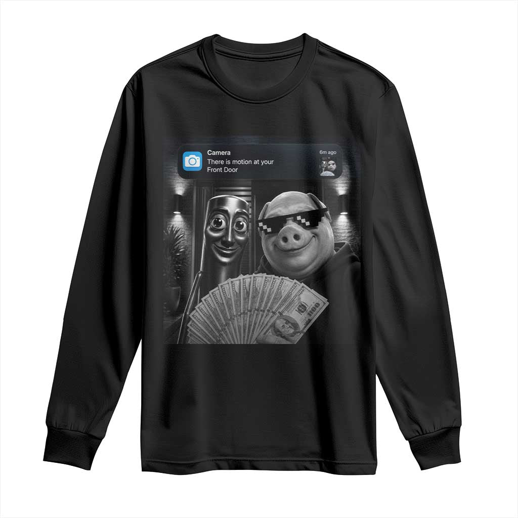 Tung Tung Tung Sahur John Pork Meme Brainrot Long Sleeve Shirt There Is Motion At Your Front Door TS10 Black Print Your Wear