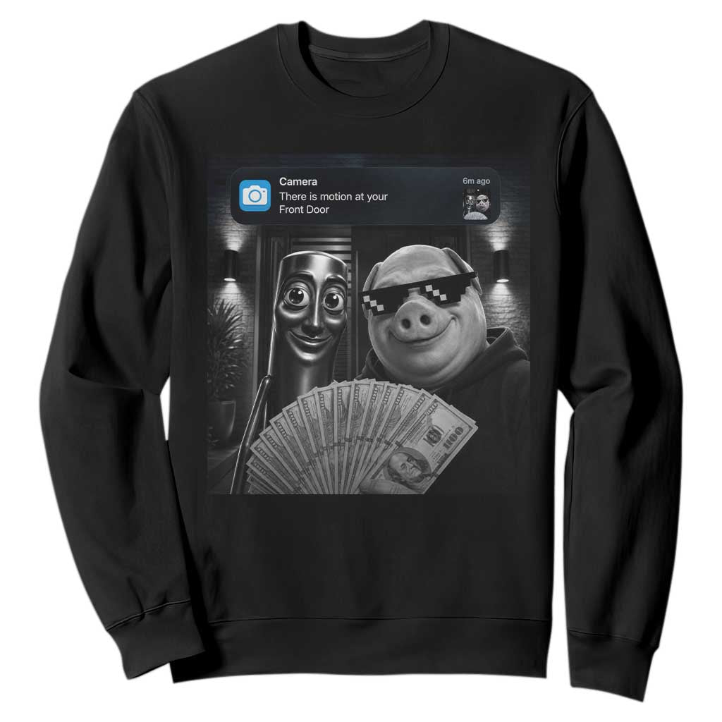 Tung Tung Tung Sahur John Pork Meme Brainrot Sweatshirt There Is Motion At Your Front Door TS10 Black Print Your Wear