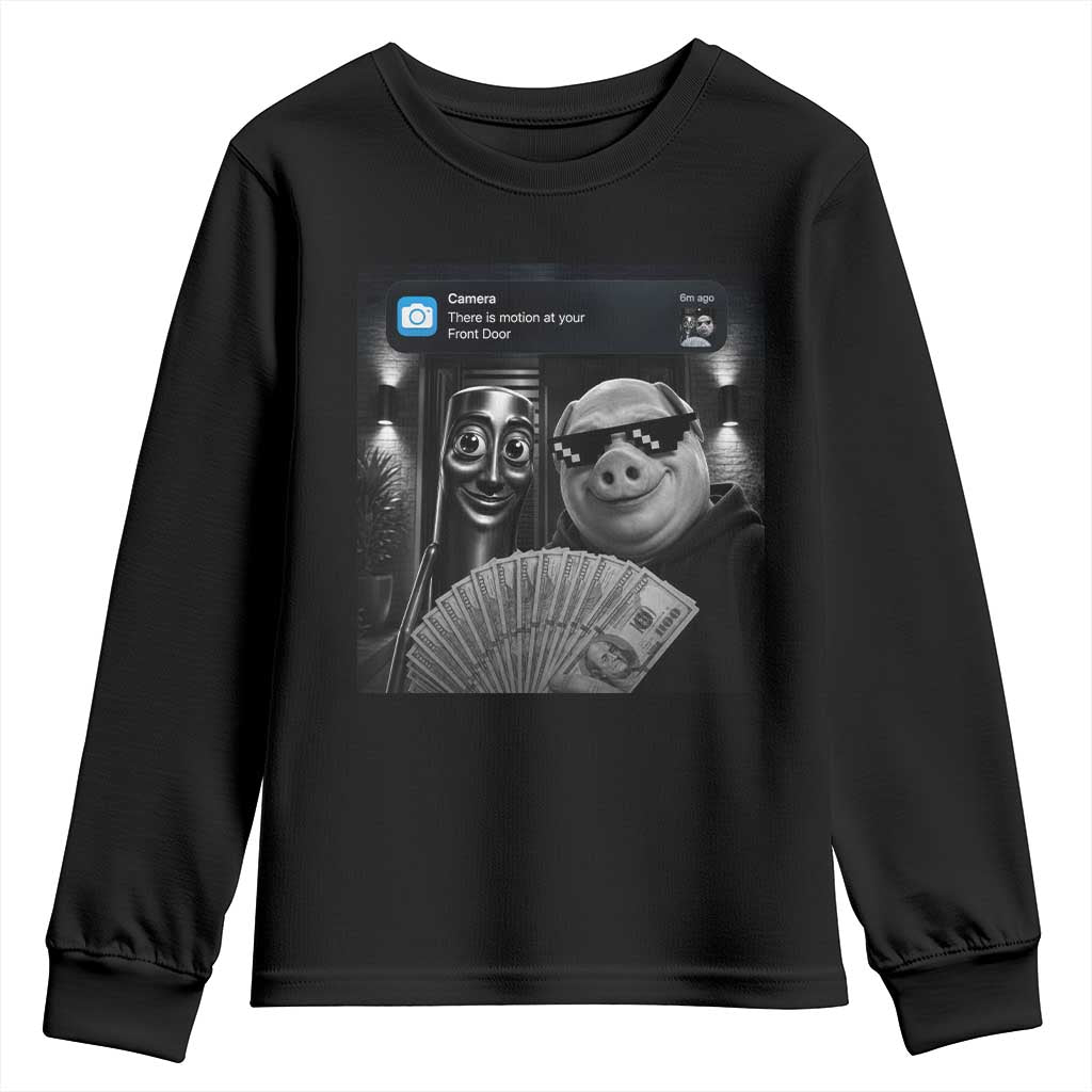 Tung Tung Tung Sahur John Pork Meme Brainrot Youth Sweatshirt There Is Motion At Your Front Door TS10 Black Print Your Wear