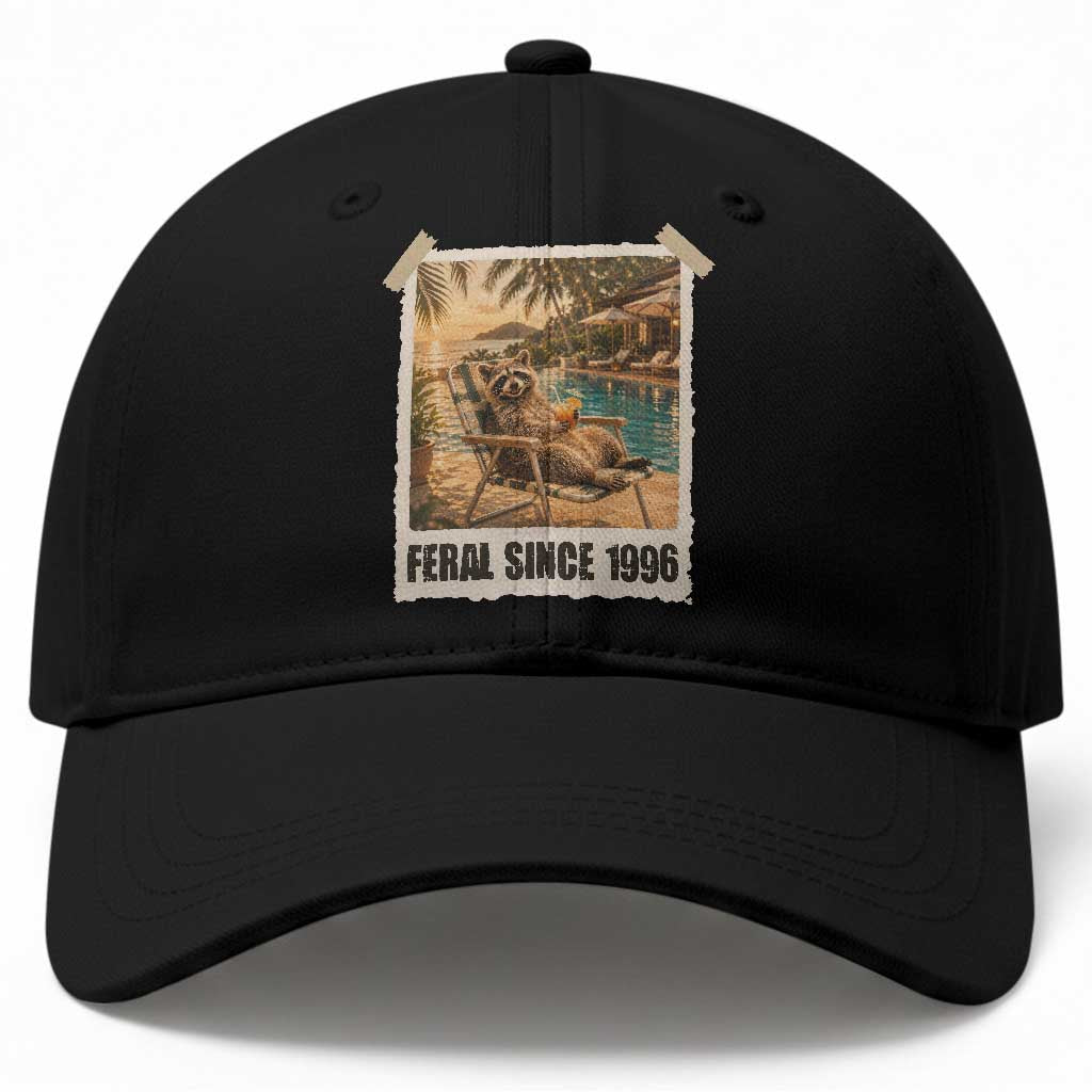 Funny Raccoon Feral Since 1996 30th Birthday Baseball Cap Vintage 30 Year Old Gift TS10 Print Your Wear