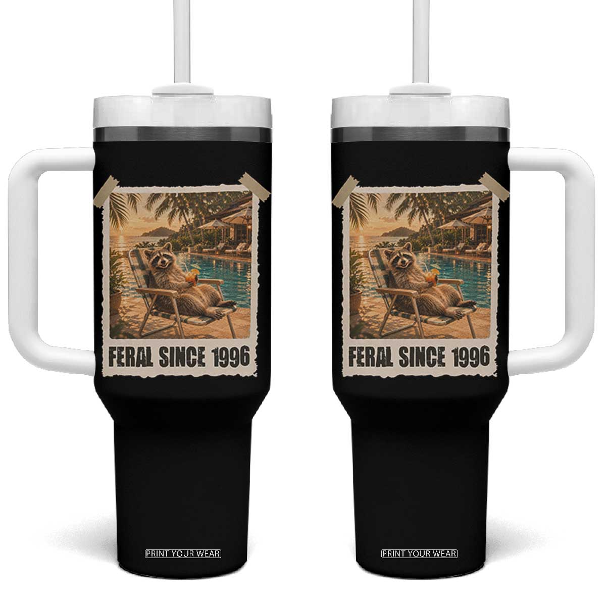 Funny Raccoon Feral Since 1996 30th Birthday Tumbler With Handle Vintage 30 Year Old Gift TS10 One Size: 40 oz Black Print Your Wear