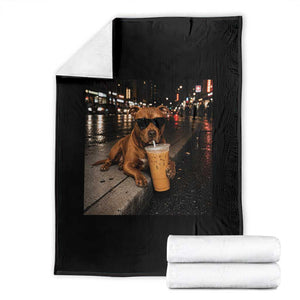 Funny Pitbull Drinking Iced Coffee Throw Blanket Vintage Pittie Dog Lovers Meme TS10 Black Print Your Wear
