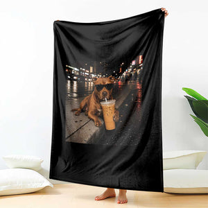 Funny Pitbull Drinking Iced Coffee Throw Blanket Vintage Pittie Dog Lovers Meme TS10 Print Your Wear