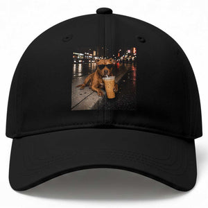 Funny Pitbull Drinking Iced Coffee Baseball Cap Vintage Pittie Dog Lovers Meme TS10 Print Your Wear