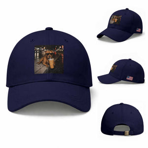 Funny Pitbull Drinking Iced Coffee Baseball Cap Vintage Pittie Dog Lovers Meme TS10 Baseball Cap Universal Fit Dark Blue Print Your Wear