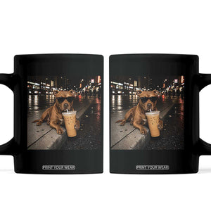 Funny Pitbull Drinking Iced Coffee Coffee Mug Vintage Pittie Dog Lovers Meme TS10 Black Print Your Wear