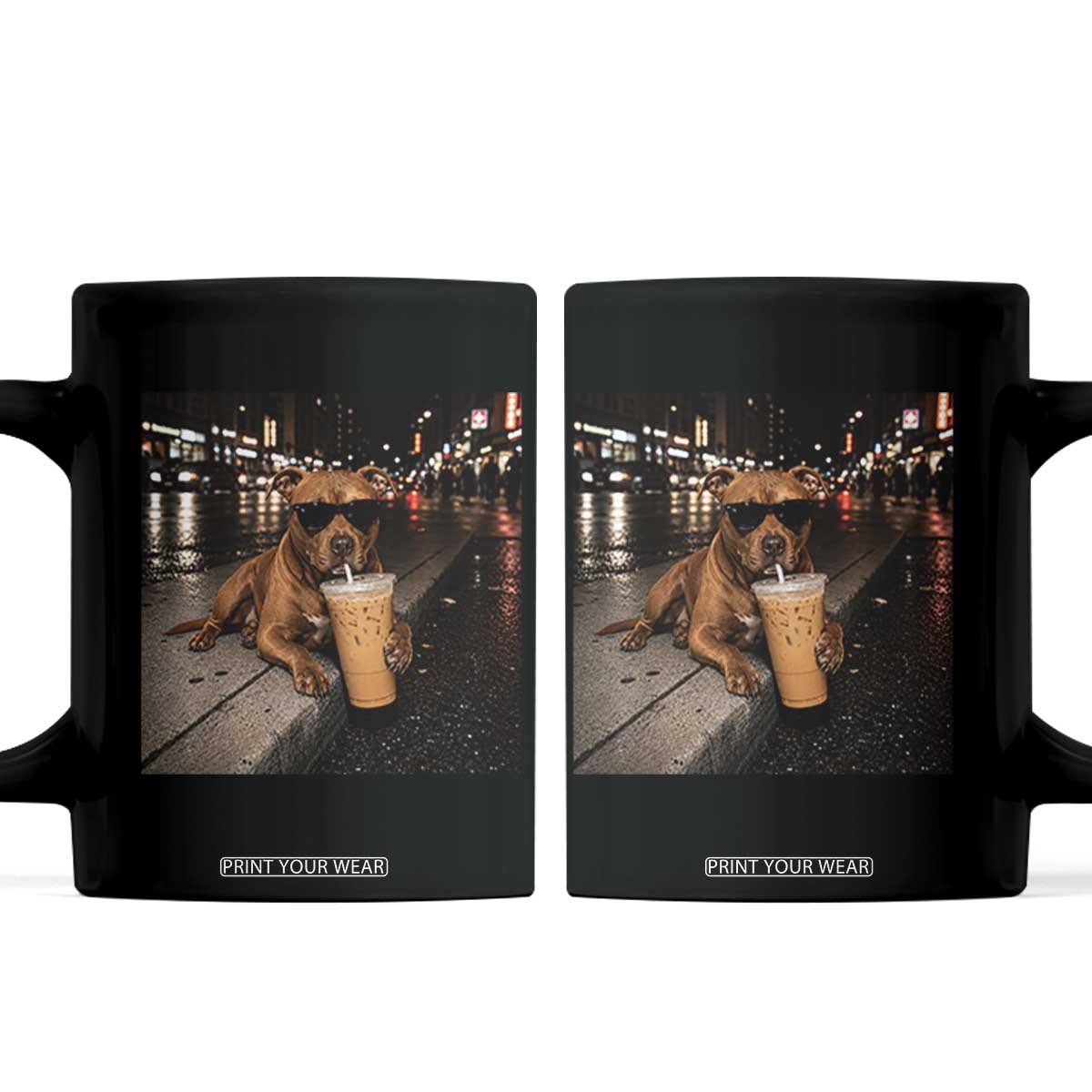Funny Pitbull Drinking Iced Coffee Coffee Mug Vintage Pittie Dog Lovers Meme TS10 Black Print Your Wear
