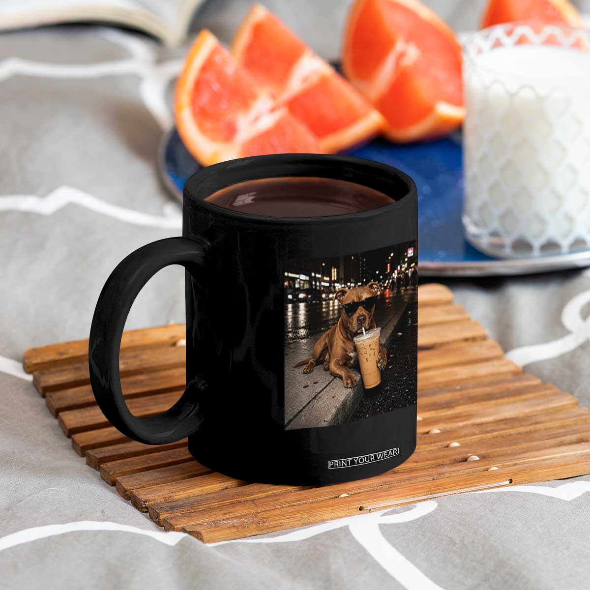 Funny Pitbull Drinking Iced Coffee Coffee Mug Vintage Pittie Dog Lovers Meme TS10 Print Your Wear