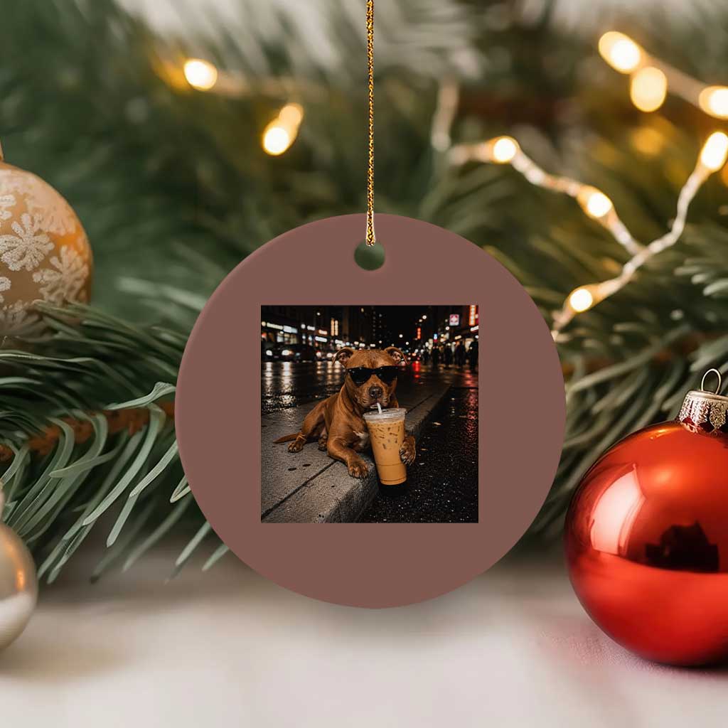 Funny Pitbull Drinking Iced Coffee Ceramic Ornament Vintage Pittie Dog Lovers Meme TS10 1pc Mocha Print Your Wear