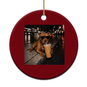 Funny Pitbull Drinking Iced Coffee Ceramic Ornament Vintage Pittie Dog Lovers Meme TS10 1pc Red Print Your Wear