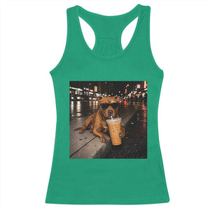 Funny Pitbull Drinking Iced Coffee Racerback Tank Top Vintage Pittie Dog Lovers Meme TS10 Irish Green Print Your Wear