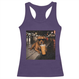 Funny Pitbull Drinking Iced Coffee Racerback Tank Top Vintage Pittie Dog Lovers Meme TS10 Purple Print Your Wear