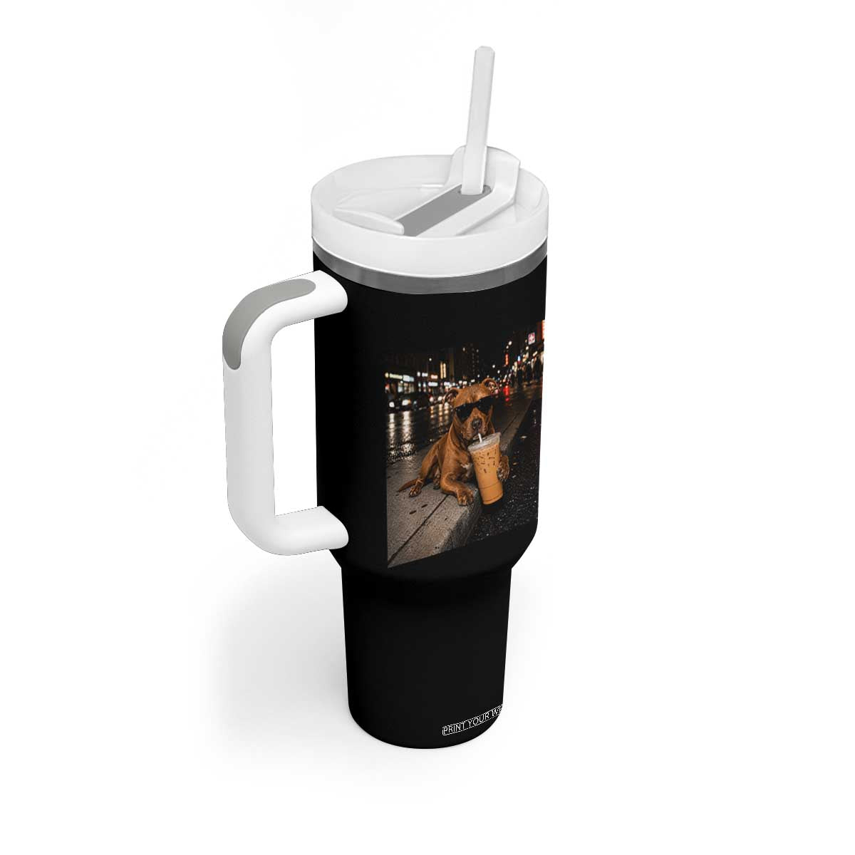 Funny Pitbull Drinking Iced Coffee Tumbler With Handle Vintage Pittie Dog Lovers Meme TS10 Print Your Wear