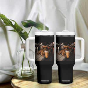 Funny Pitbull Drinking Iced Coffee Tumbler With Handle Vintage Pittie Dog Lovers Meme TS10 Print Your Wear