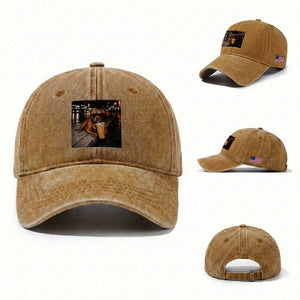 Funny Pitbull Drinking Iced Coffee Washed Cotton Baseball Cap Vintage Pittie Dog Lovers Meme TS10 Washed Cap Universal Fit Yellow Ochre Print Your Wear