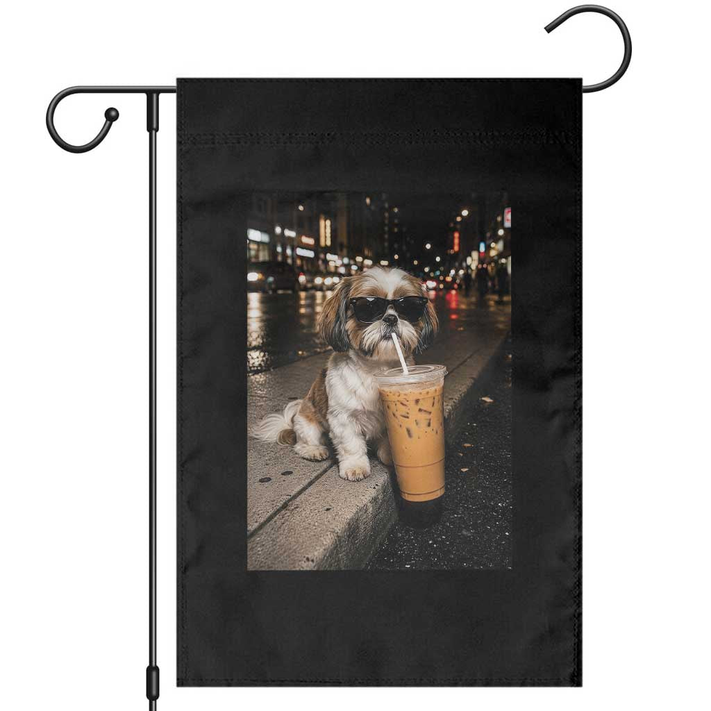 Funny Shih Tzu Drinking Iced Coffee Garden Flag Vintage Dog Lover TS10 Black Print Your Wear