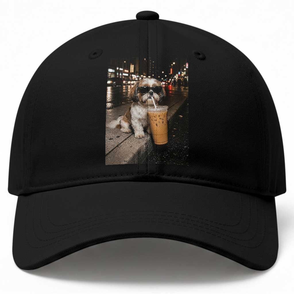 Funny Shih Tzu Drinking Iced Coffee Baseball Cap Vintage Dog Lover TS10 Print Your Wear