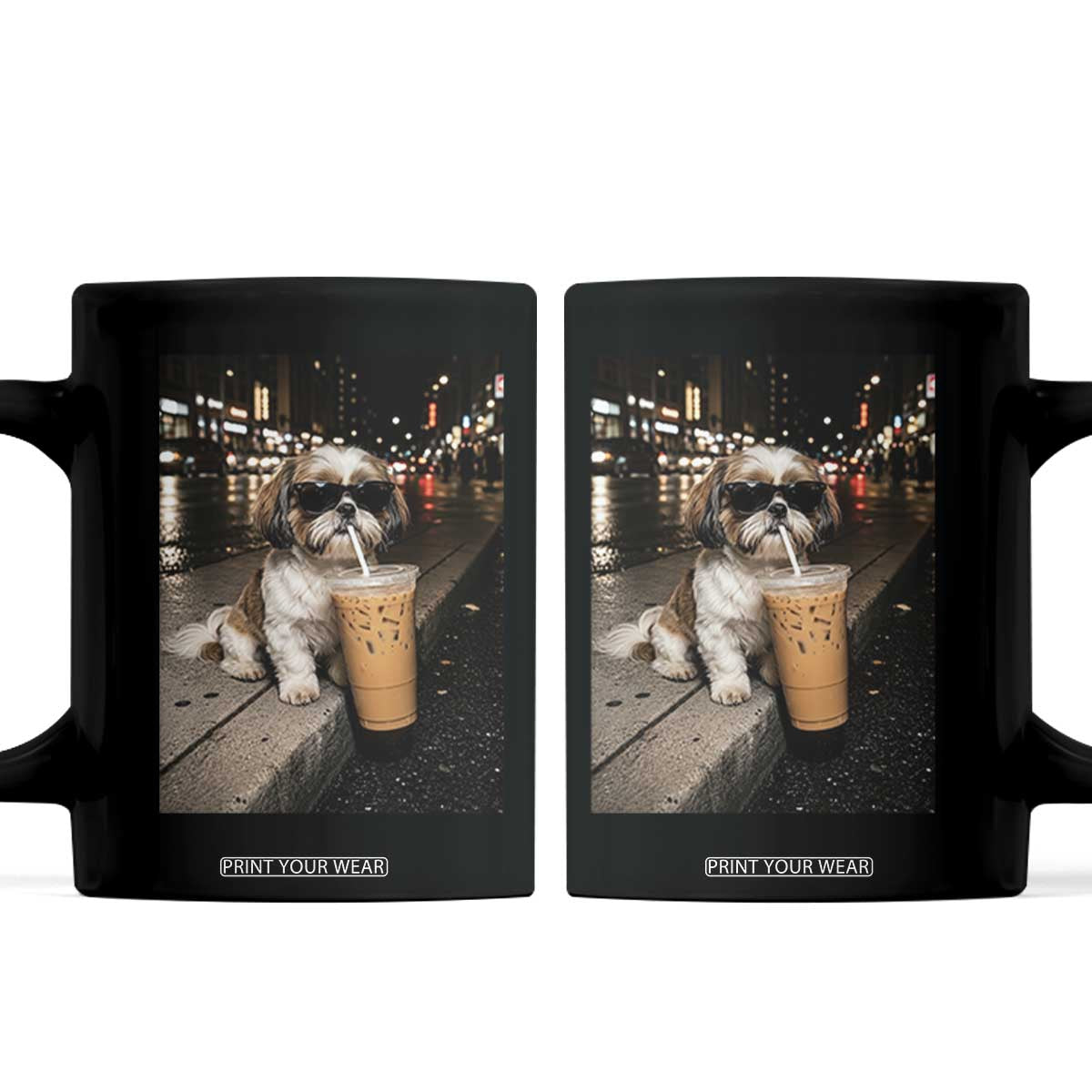 Funny Shih Tzu Drinking Iced Coffee Coffee Mug Vintage Dog Lover TS10 Black Print Your Wear