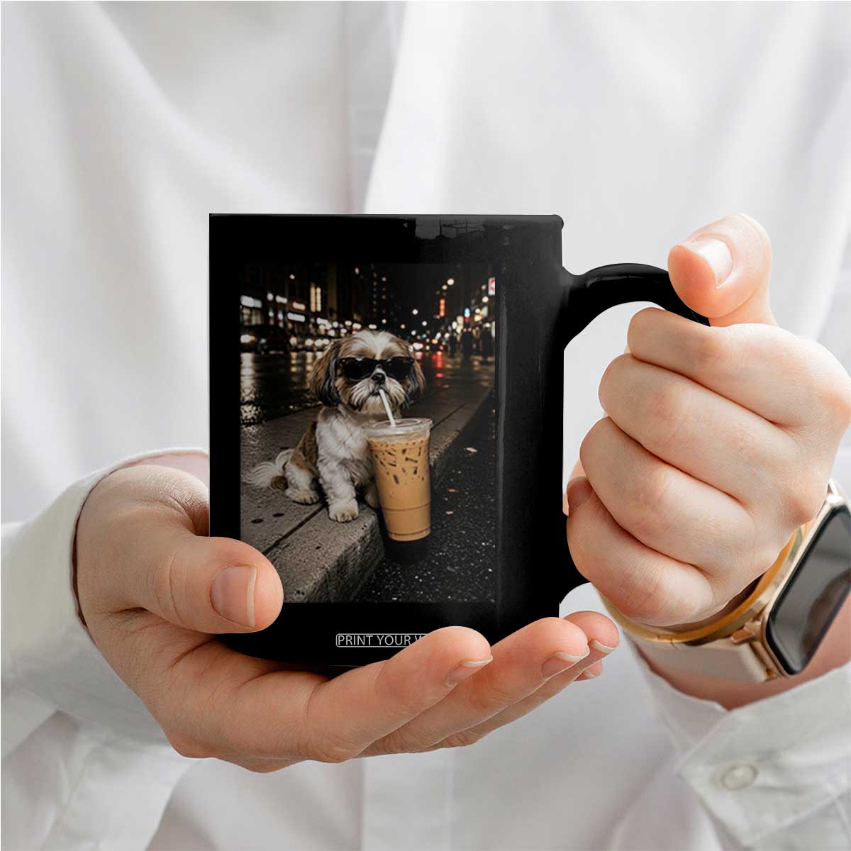 Funny Shih Tzu Drinking Iced Coffee Coffee Mug Vintage Dog Lover TS10 Print Your Wear