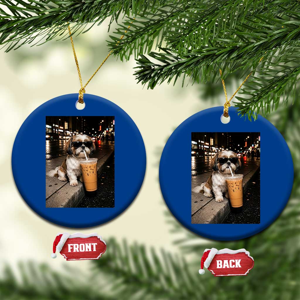 Funny Shih Tzu Drinking Iced Coffee Ceramic Ornament Vintage Dog Lover TS10 1pc Blue Print Your Wear