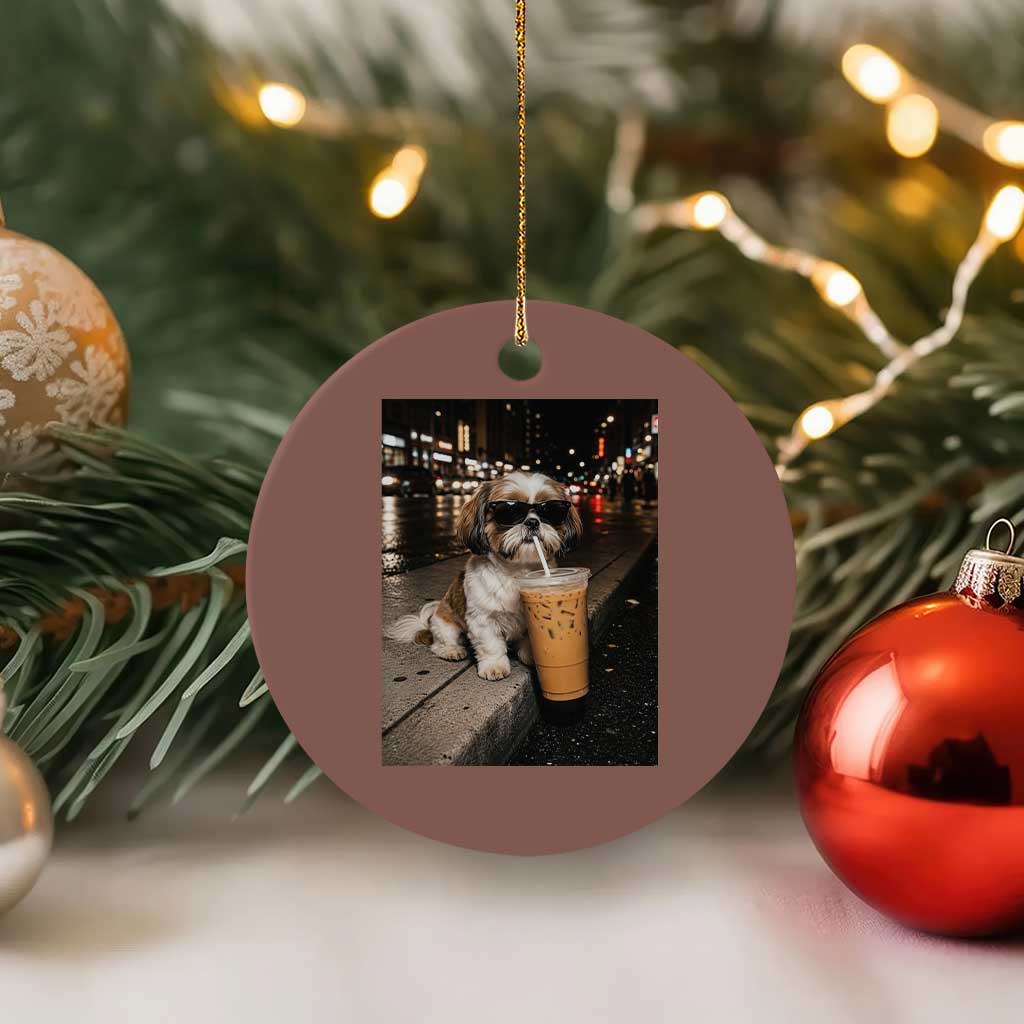 Funny Shih Tzu Drinking Iced Coffee Ceramic Ornament Vintage Dog Lover TS10 1pc Mocha Print Your Wear