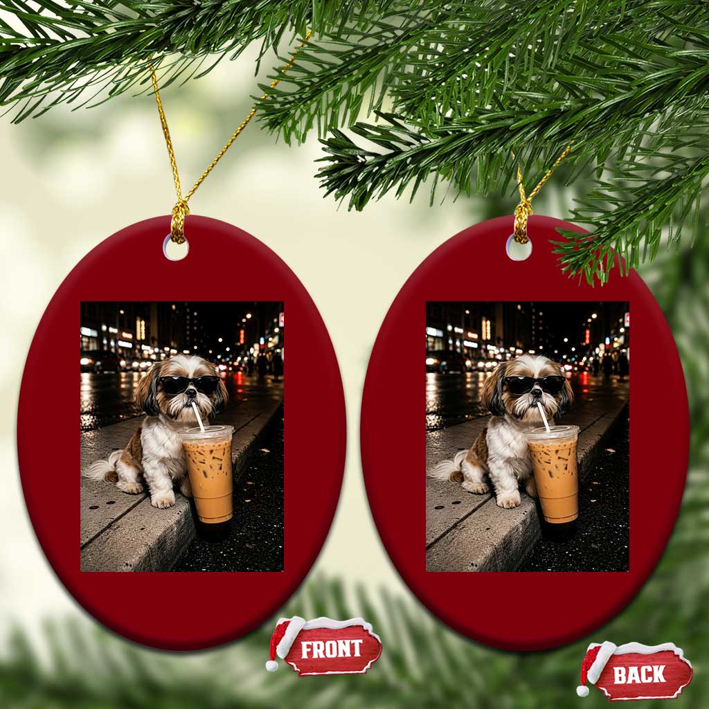Funny Shih Tzu Drinking Iced Coffee Ceramic Ornament Vintage Dog Lover TS10 Print Your Wear