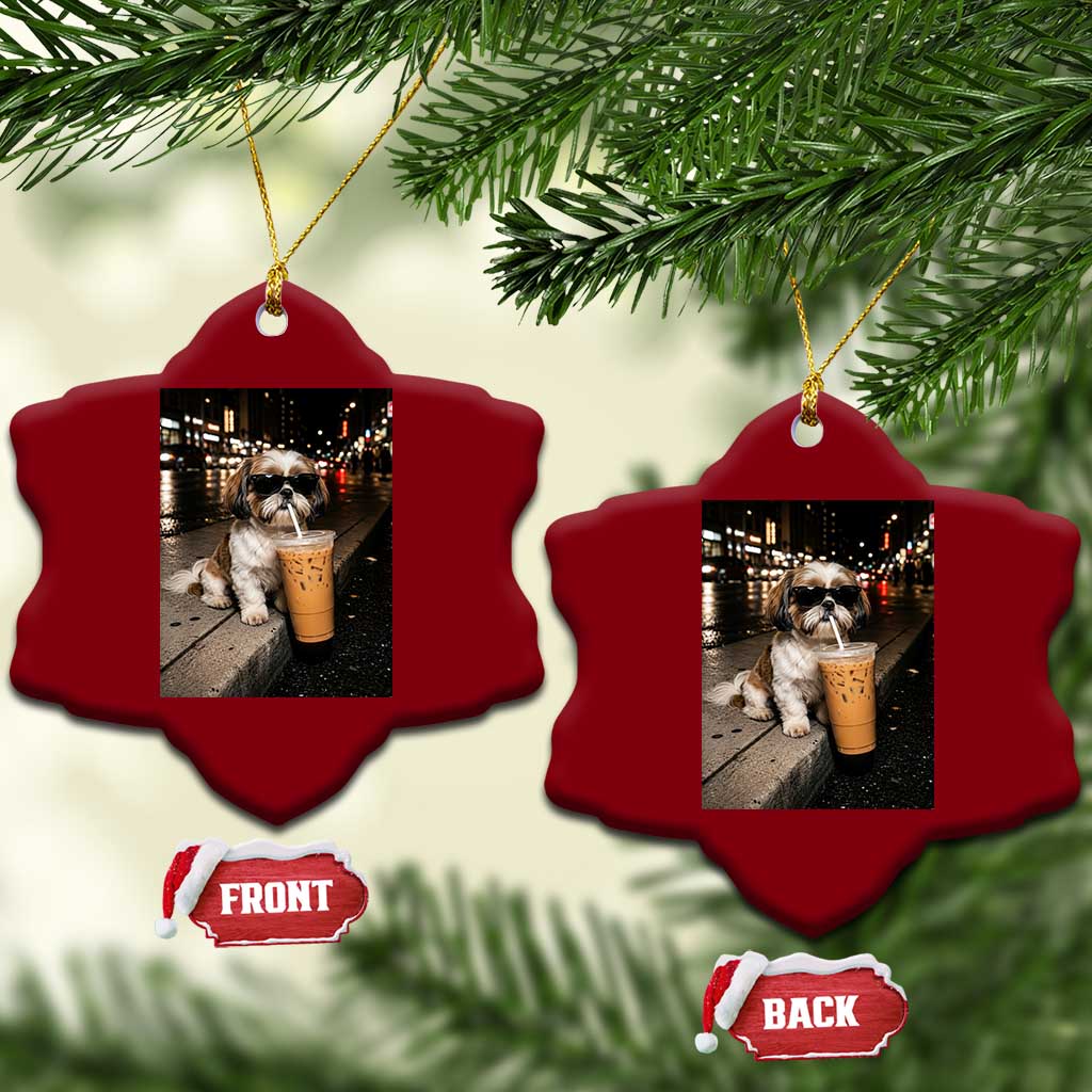 Funny Shih Tzu Drinking Iced Coffee Ceramic Ornament Vintage Dog Lover TS10 Print Your Wear