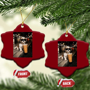 Funny Shih Tzu Drinking Iced Coffee Ceramic Ornament Vintage Dog Lover TS10 Print Your Wear
