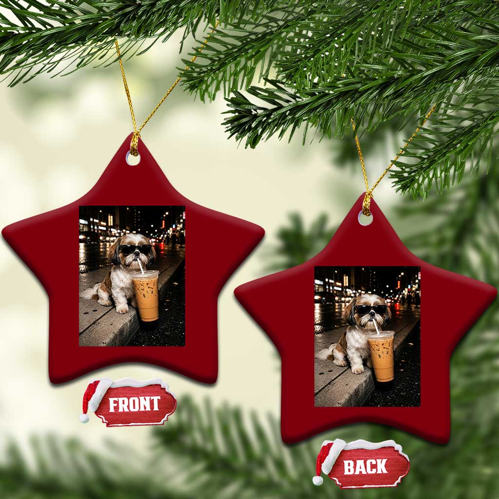 Funny Shih Tzu Drinking Iced Coffee Ceramic Ornament Vintage Dog Lover TS10 Print Your Wear