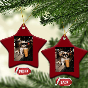 Funny Shih Tzu Drinking Iced Coffee Ceramic Ornament Vintage Dog Lover TS10 Print Your Wear