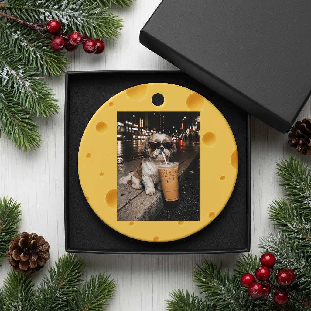 Funny Shih Tzu Drinking Iced Coffee Ceramic Ornament Vintage Dog Lover TS10 1pc Yellow Cheese Print Your Wear
