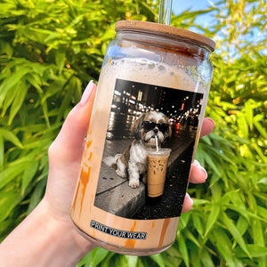 Funny Shih Tzu Drinking Iced Coffee Glass Can Vintage Dog Lover TS10 Black Print Your Wear