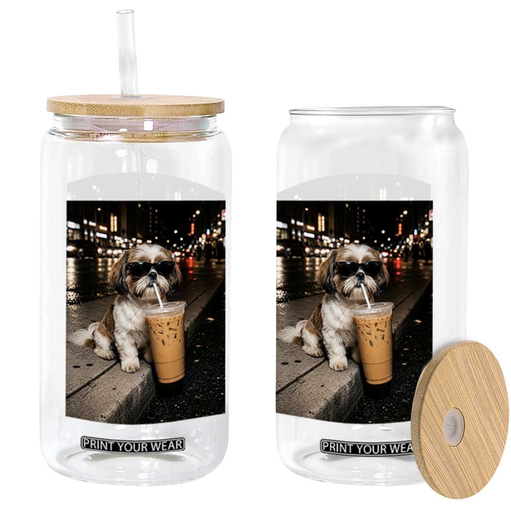 Funny Shih Tzu Drinking Iced Coffee Glass Can Vintage Dog Lover TS10 Print Your Wear