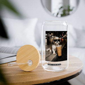 Funny Shih Tzu Drinking Iced Coffee Glass Can Vintage Dog Lover TS10 Print Your Wear