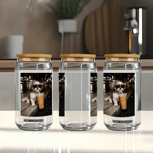 Funny Shih Tzu Drinking Iced Coffee Glass Can Vintage Dog Lover TS10 Print Your Wear