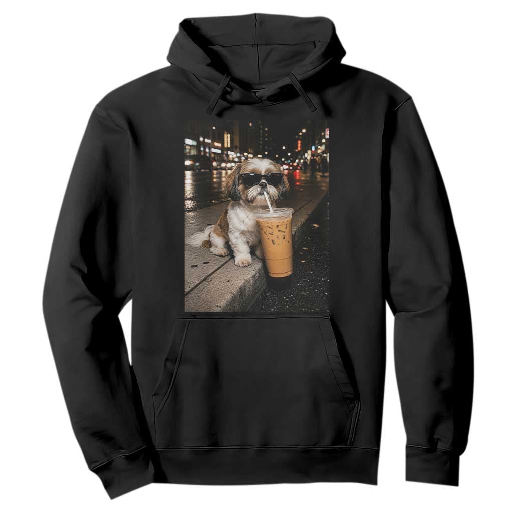 Funny Shih Tzu Drinking Iced Coffee Hoodie Vintage Dog Lover TS10 Black Print Your Wear